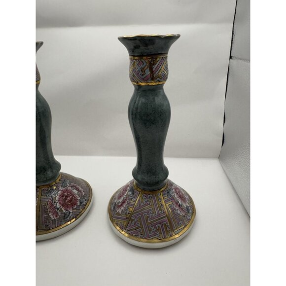 Vintage Hand Painted Chinoiserie Floral Trinket Dish & Matching Candle Sticks! - Picture 3 of 14